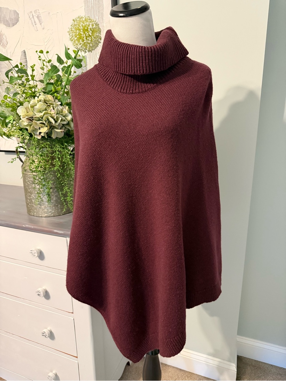 Halogen Burgundy Turtleneck Poncho Sweater